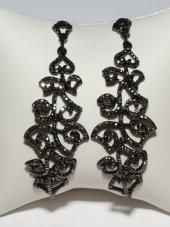 Серьги подвески с черными стразами Серьги подвески с черными стразами